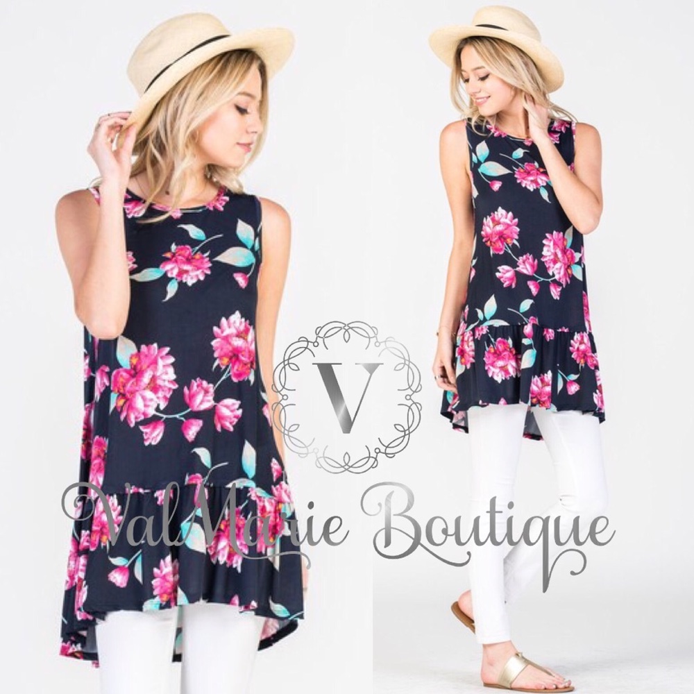 Navy floral tunic top blouse